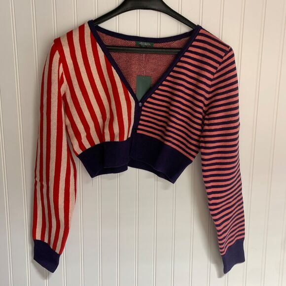 Wild Fable Short Bolo Style Knit Stripe Cropped Cardigan Sweater Womens Size L - Picture 2 of 7